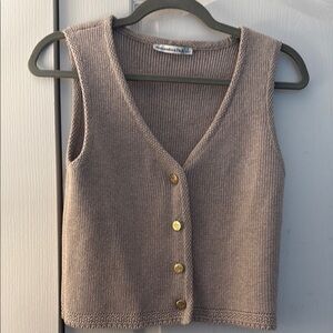 Abercrombie & Fitch Light Brown Knit Button-Up Sweater Vest